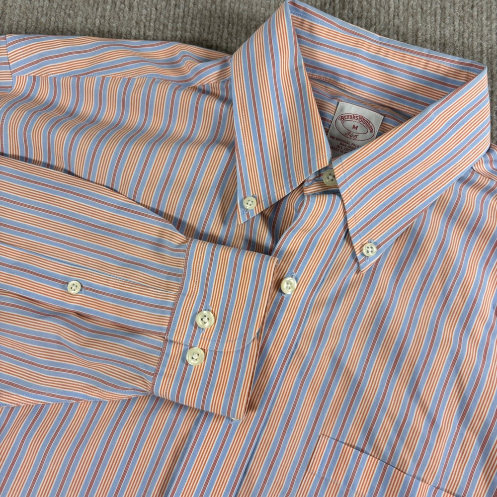 Brooks Brothers 346 Blue Orange Striped Button Down Shirt Men's Size Medium EUC‎